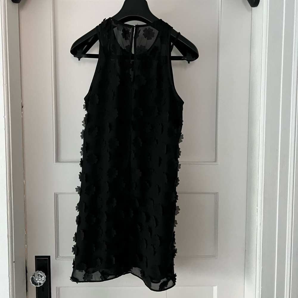 Bcbg black sheath mini dress with floral appliqué